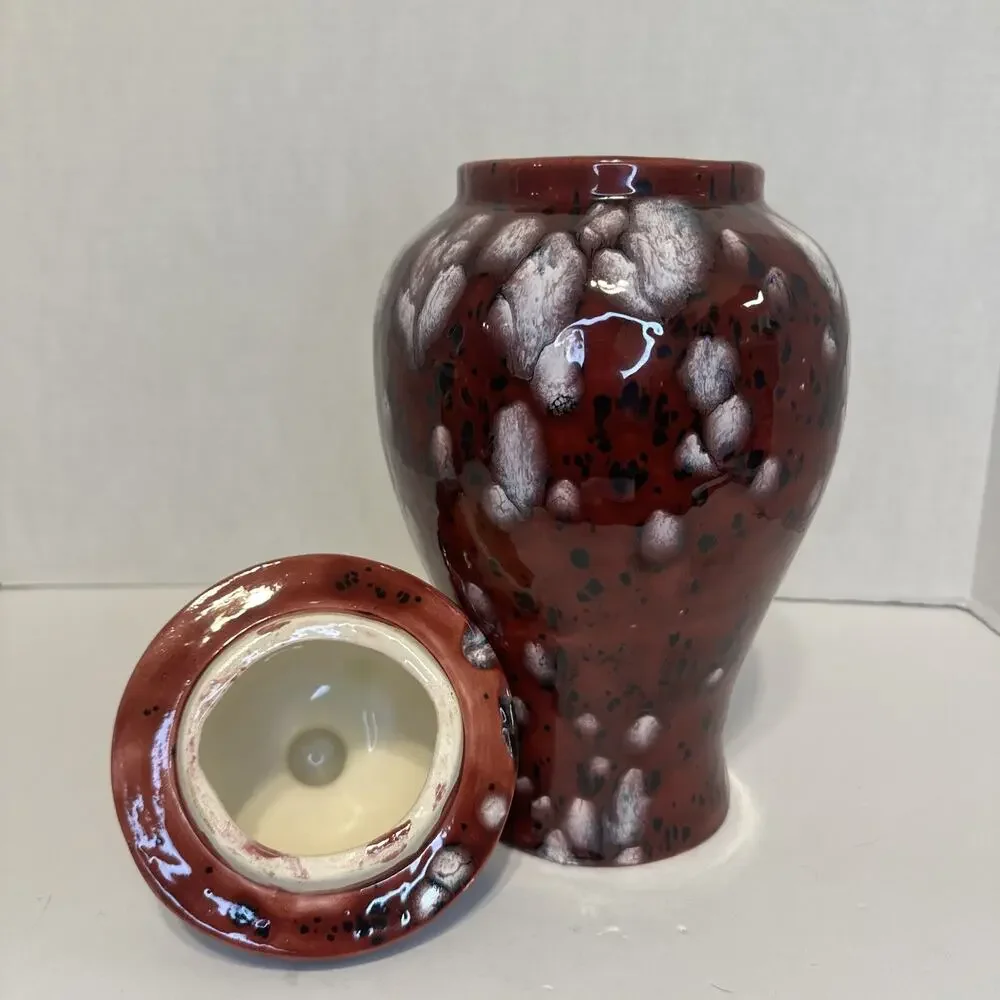 Handmade‎ Red White Drip Glaze Ceramic Ginger Jar Vase with Lid 13.5
